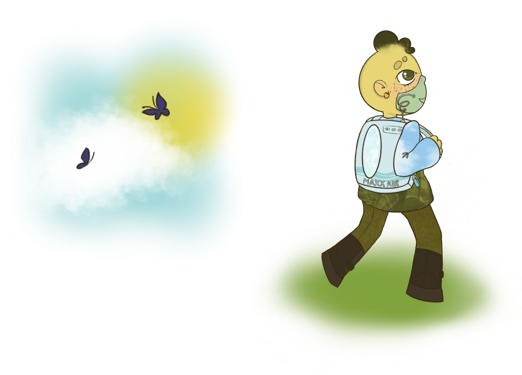 Group-97@2x Hy walking surrounded by Butterflies