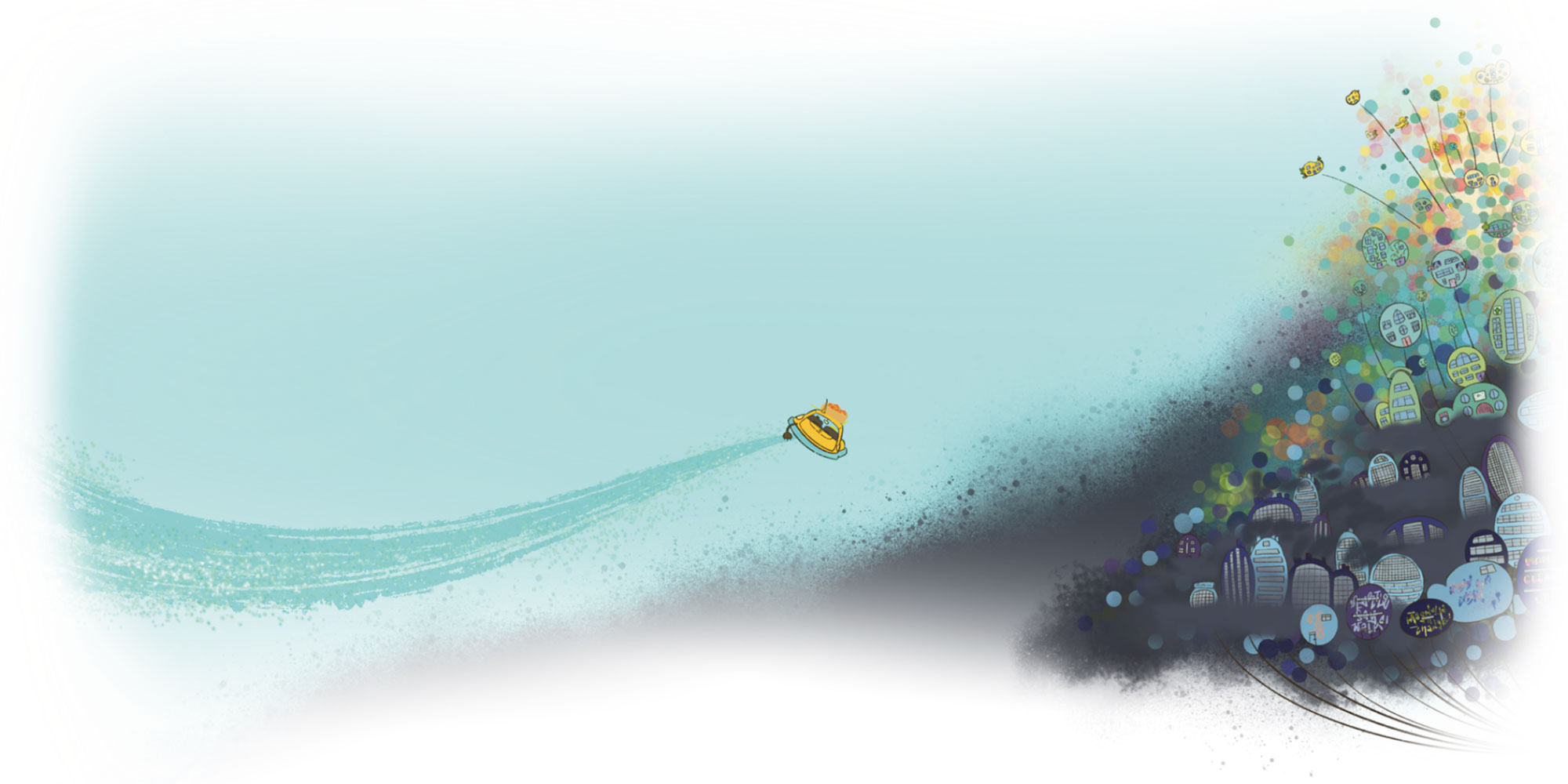 Pally@2x Palloncini Clouds with space ship flying by